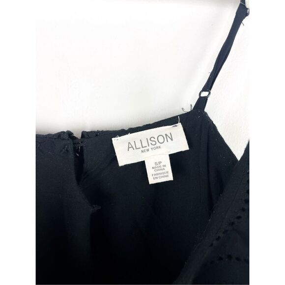 Allison New York Eyelet Spaghetti Strap Ruffle Romper Black - Picture 5 of 14
